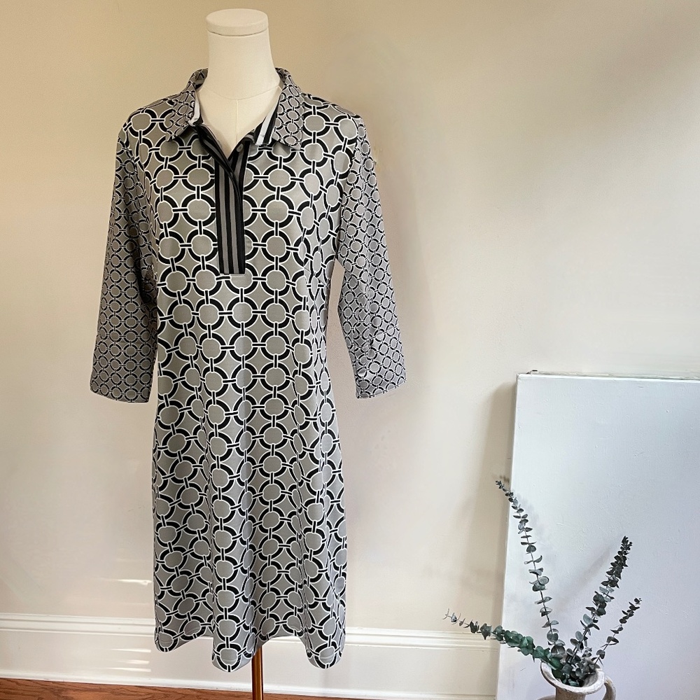 Gretchen Scott Womens M Shift Dress Geometric Mod Retro Preppy Workwear Travel